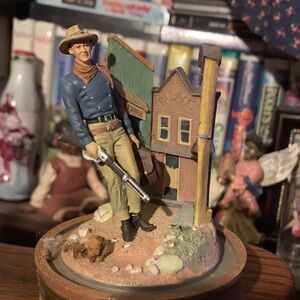 John Wayne Cowboy Figurine with Blue Shirt and Tan Pants